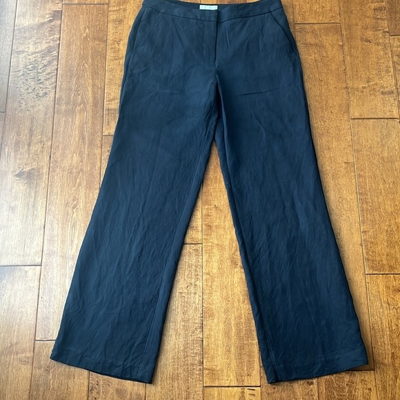 Pure Collection High Waisted Straight Silk Linen Navy Pant Size 4 - Picture 2 of 11